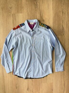 Pierre-Louis Mascia Stripe Silk Print Back Shirt L